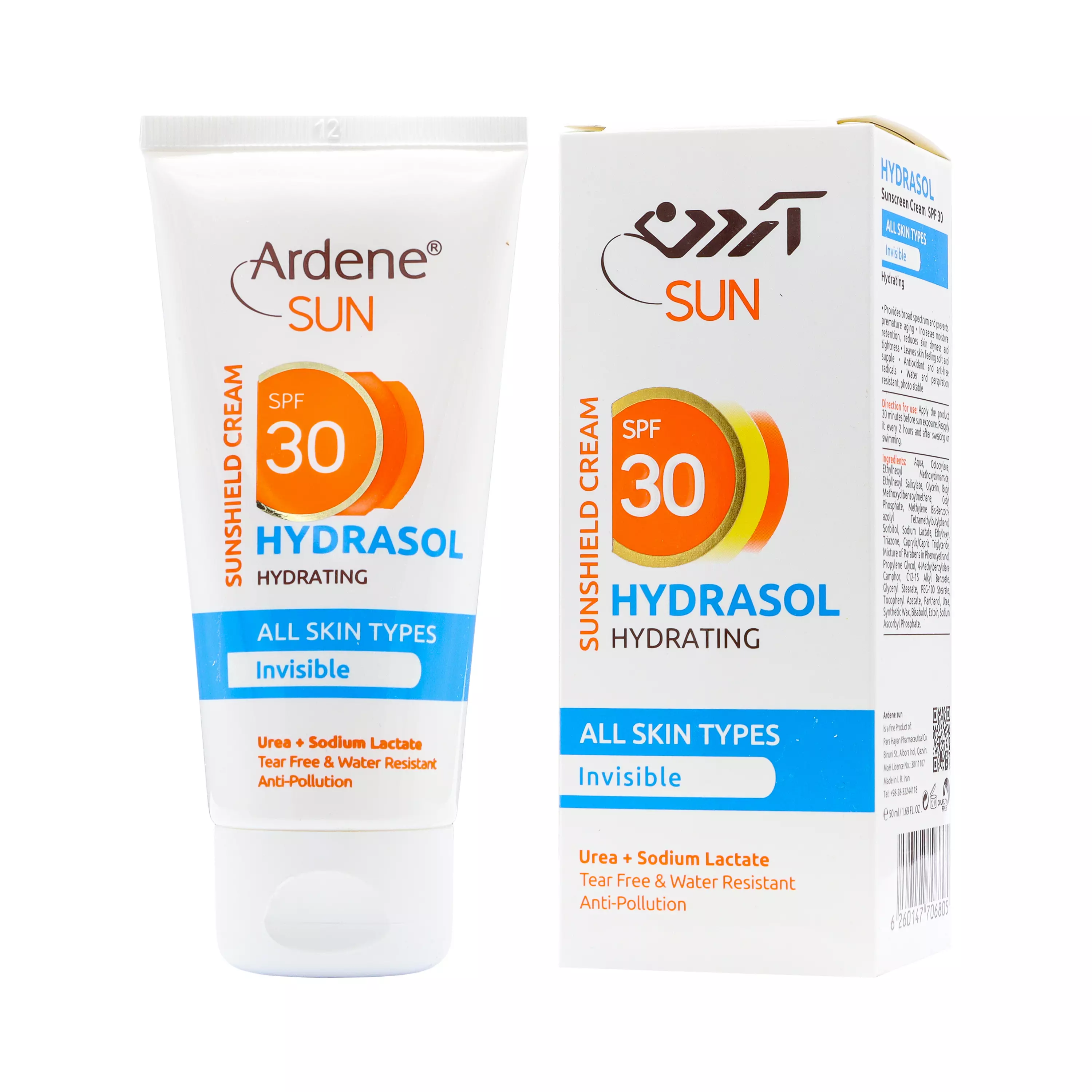 کرم ضد آفتاب SPF30 مرطوب کننده انواع پوست بدون رنگ 50 گرمی آردن سان